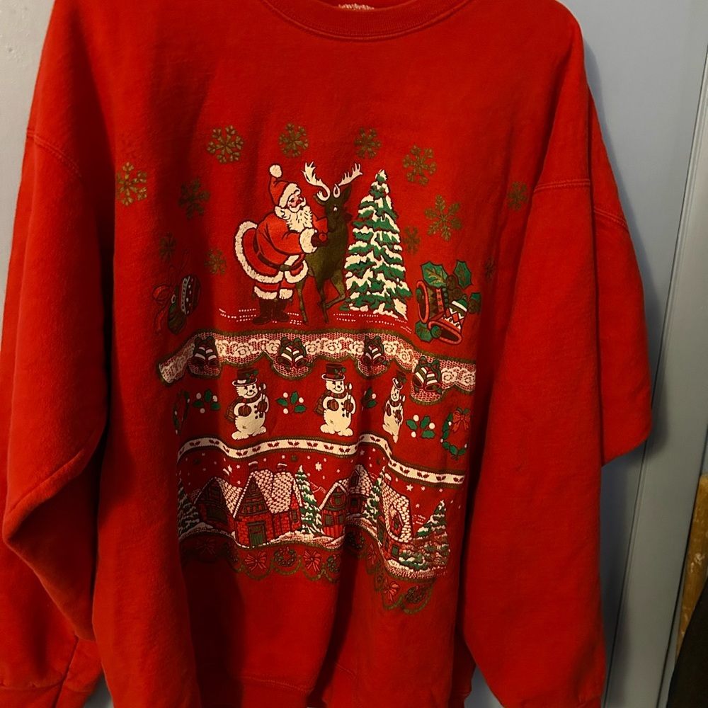 VTG 90’s Christmas Fruit of the Loom Red Sweatshirt Size L Grandmacore